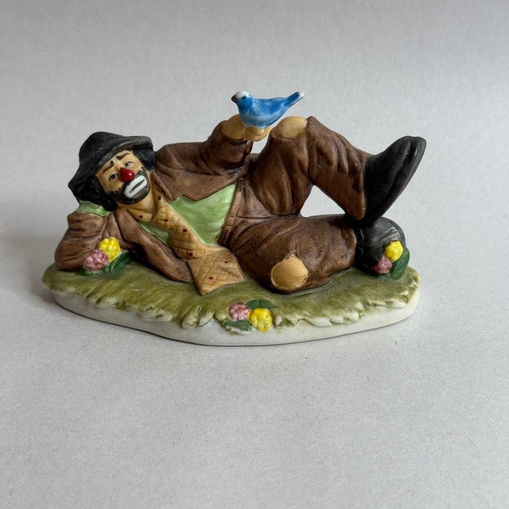Emmett Kelly Jr Flambro The Hobo Clown Reclining with Bluebird Figurine